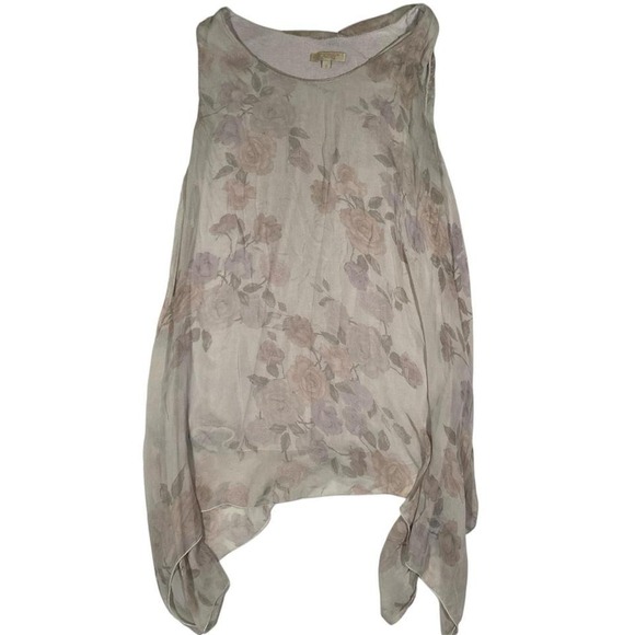 Tops - GIUSY Made in Italy Women Silk Blend Floral Sleeveless Tunic Top S Boho Spring